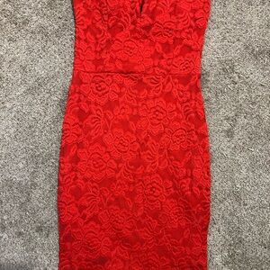 Love Culture Women’s Dress Strapless Red Bodycon Floral Laced Size S (9)